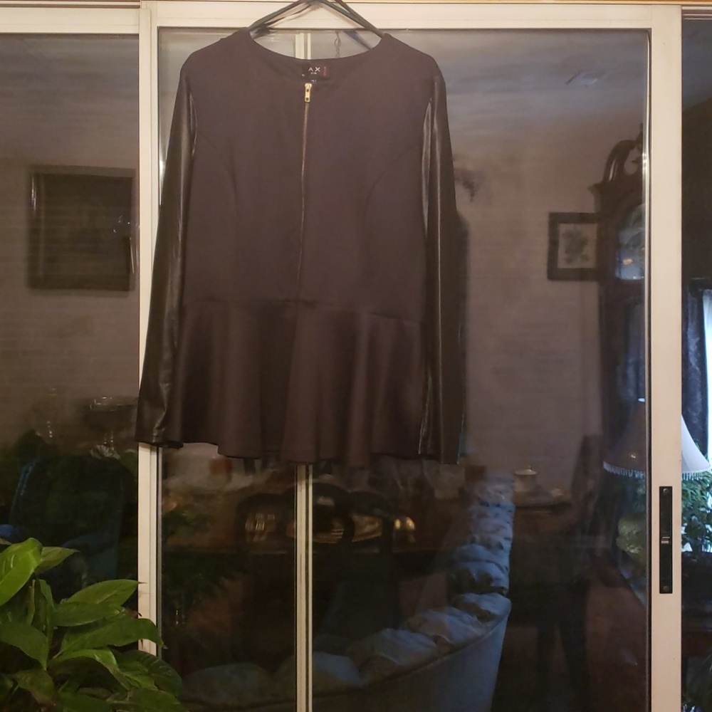 Peplum Black  jacket/top with faux leather sleeves